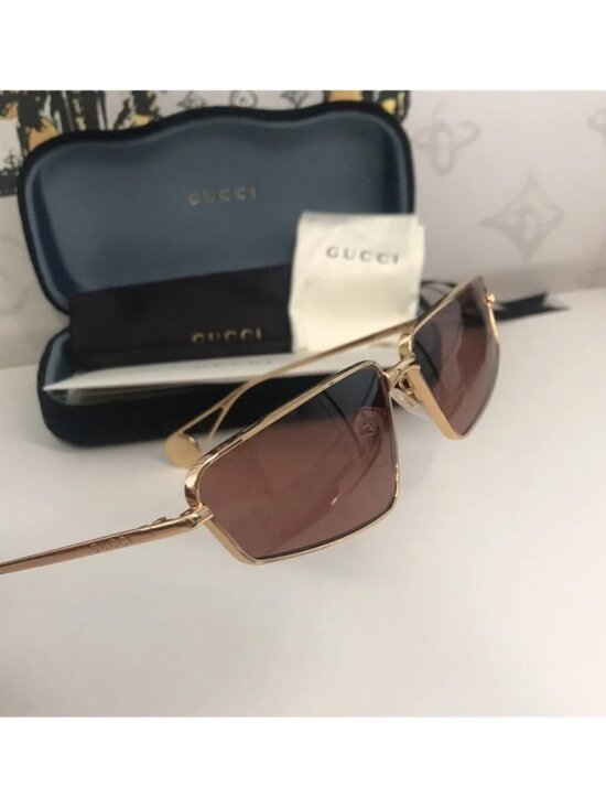 New Authentic Gucci GG0537S 002 Gold Cat-Eye Sunglasses Red Lenses main image 6